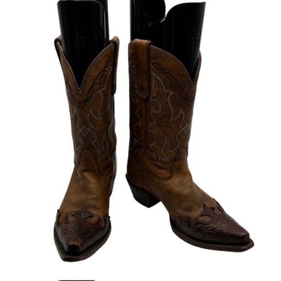 Tony Lama Shoes - Tony Lama Women's 6.5 B Brown Leather Pointed Toe Cowgirl Western Boots VF6003